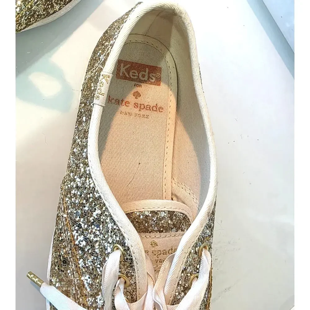 Keds X Kate Spade New York Champion Gold Glitter Sneakers Size 6